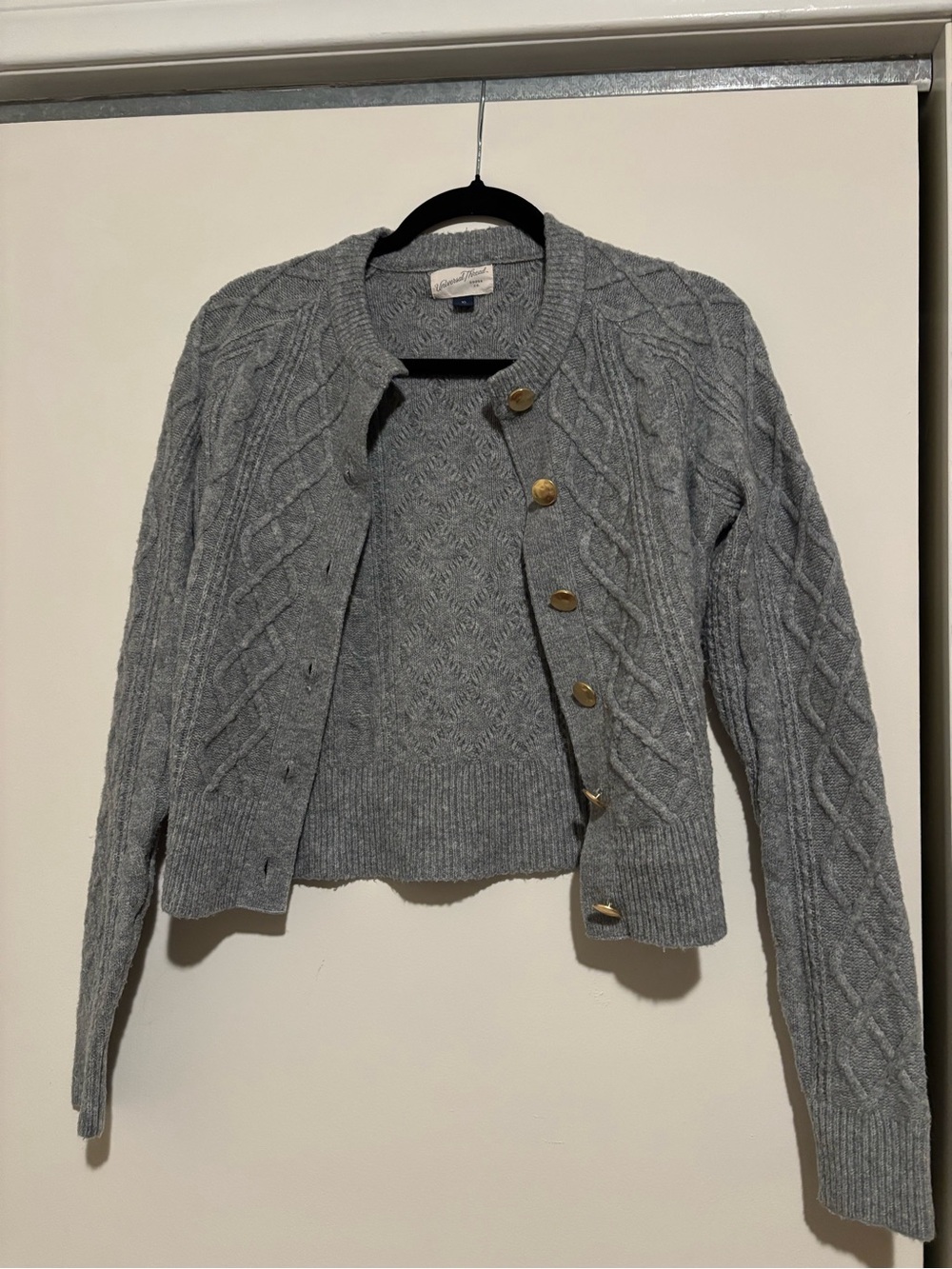 Universal Thread Gray Cable Knit Cardigan with Gold Buttons